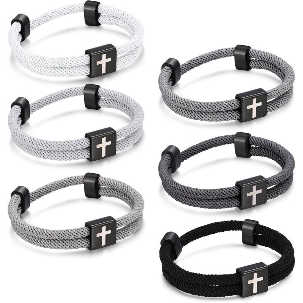 Men Rope Bracelet Adjustable Nautical Cross Hair Cord Surfing Jewelry - Picture 1 of 6